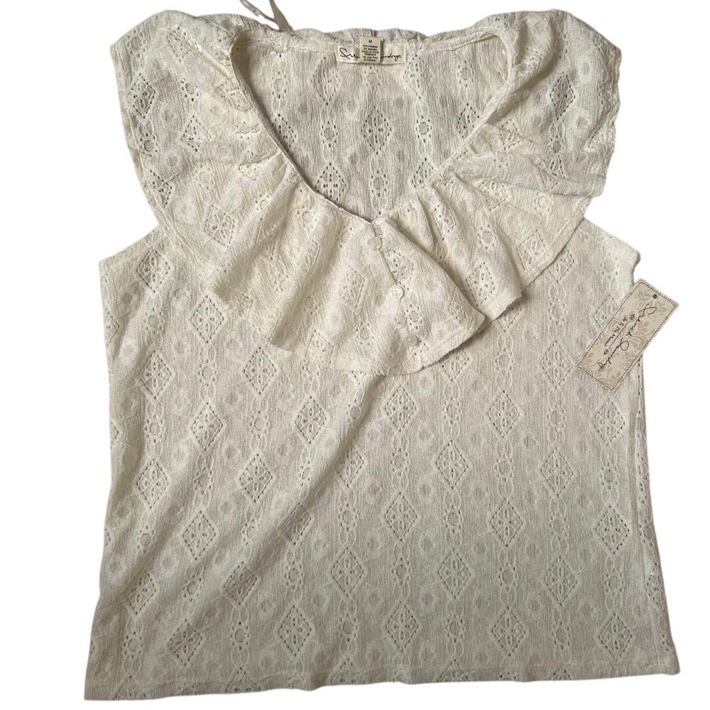 French Laundry Blouse Women‎ Medium Ivory New Ruffle Collar Lace Eyelet Top